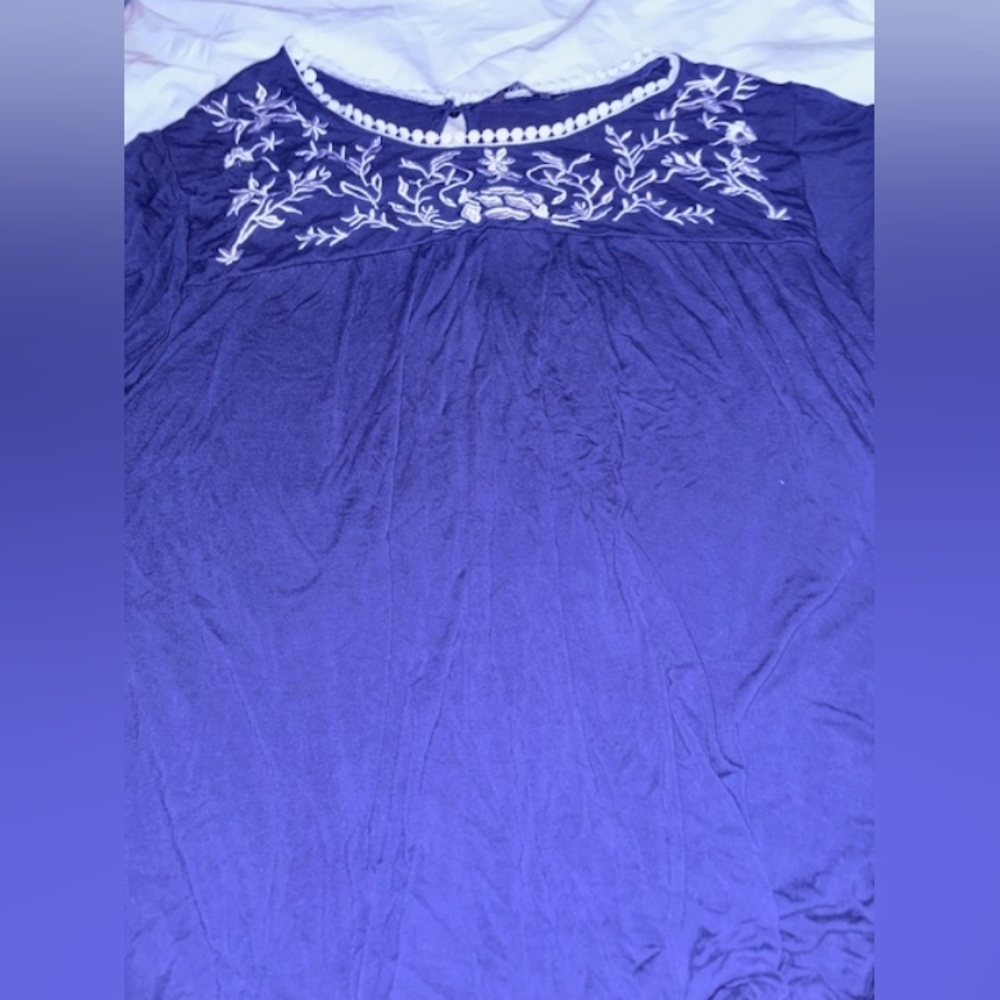 BloomChic Navy Tunic with White Floral Embroidery